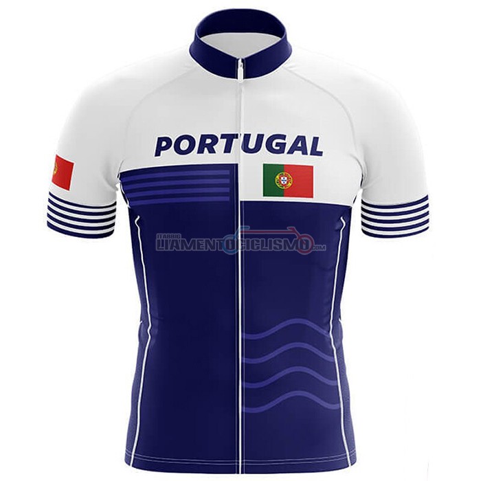Abbigliamento Ciclismo Campione Portugal Manica Corta 2020 Bianco Blu